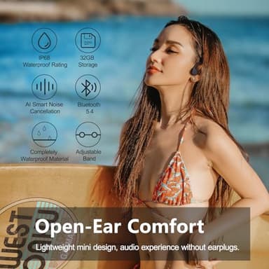 Dnniakm Swimming Headphones,Bone Conduction Headphones Bluetooth 5.4,IPX8 Waterproof,32G Memory Sports Headphone,Underwater Headphone with MP3-Player for Swim,Open Earphones for Swimming (Black X20) - Image 2