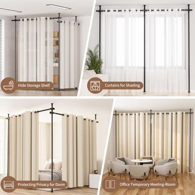Room Divider No Drilling Curtain Rod Wall Divider for Room Separation, 4-10ft(H) 28-114inch(W) Adjustable, Heavy Duty Partition Space Separator Freestanding Tension Curtain Stand - Image 7