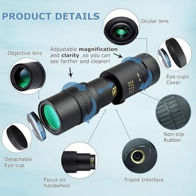 30x40 Monoculars for Adults High Powered, Compact Handheld Monocular Telescope for Smartphone, Mini Pocket Handheld Monocular with Flexible Tripod for Hunting, Star Gazing, Bird Watching, Travel - Image 2