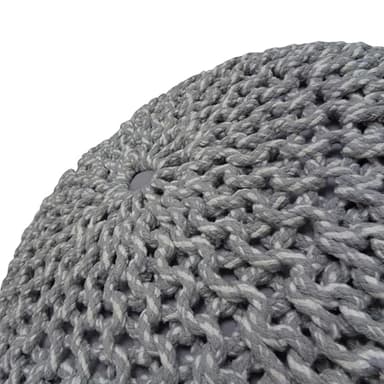 SIMPLIHOME Nikki Boho Round Hand Knit Pouf in Grey Cotton for the Living Room, Bedroom and Kids Room - Image 4