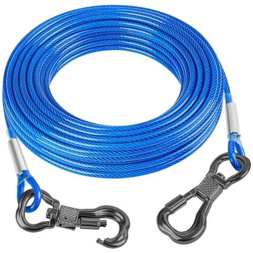 Tresbro 70FT Reflective Tie Out Cable for Dogs Up to 250 Pounds, Steel Wire Lead Leash Cable with Stainless Rotatable Clip, Lightweight and Enduring, Dog Lead Chains for Outside,Yard,Camping, Blue - Image 1