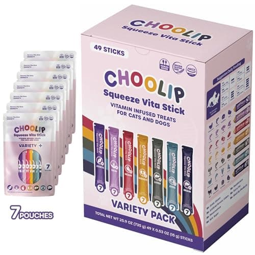 Choolip Squeeze Vita Stick Lickable Cat and Dog Treats – 49-Count Variety Pack with Multivitamins, Soft Squeezable Paste for All Life Stages, Supporting Overall Health - Box with 7 Pouches - Image 1