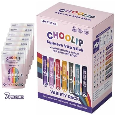Choolip Squeeze Vita Stick Lickable Cat and Dog Treats – 49-Count Variety Pack with Multivitamins, Soft Squeezable Paste for All Life Stages, Supporting Overall Health - Box with 7 Pouches - Image 1