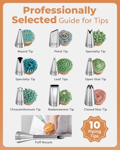Kootek 51 Pcs Cake Decorating Kit, 12" Aluminum Alloy Cake Turntable, 10 Numbered Icing Tips, Offset and Straight Spatulas, Cake Leveler, Pastry Bags Baking Supplies - Image 5