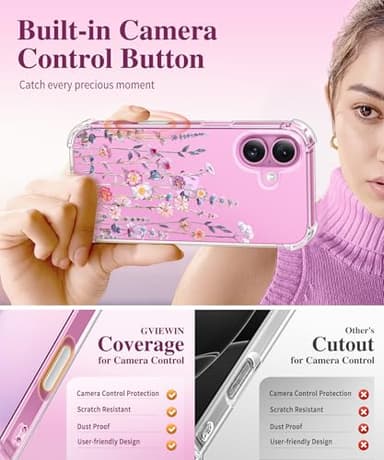 GVIEWIN for iPhone 16 Case, with Screen Protector & Camera Lens Protector, Floral Shockproof Protective Bumper Slim Soft Clear Phone Cover for Women 2024 6.1"(Floratopia/Colorful) - Image 5