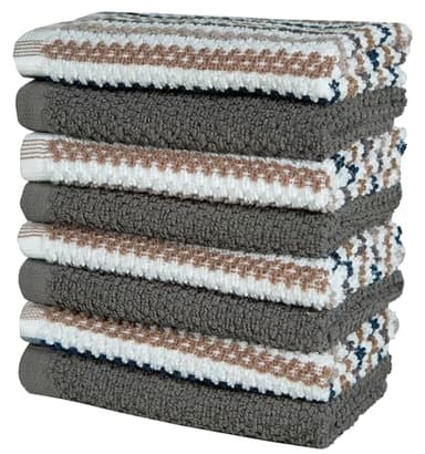 Bumble Premium Dish Cloths Towel 12"x12" | 100% Natural Ring Spun Cotton Tea Towel Set | 430 GSM | Highly Absorbent & Soft Dish Towels | 8 Pack - 4 Popcorn Wide Striped & 4 Solid Kitchen Towels - Gray - Image 5