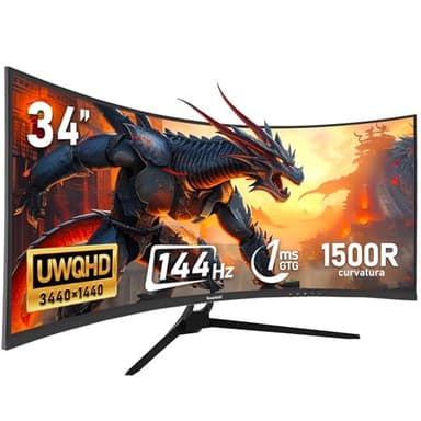 Gawfolk 34 Inch Ultrawide Curved 144Hz Gaming Computer Monitor 1500R PC Screen 21:9 UWQHD (3440x1440),Adaptive Sync,178° Viewing Angle,Display Port、HDMI2.0,Compatible with Wall mounting - Black - Image 1