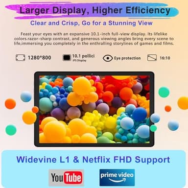 Dghrti 2025 Android 14 Tablet 10 inch, 22G RAM+128G ROM/1TB Expansion, 8000 mAh Battery, Octa-Core, 1280 * 800 IPS HD Screen, Face Unlock, Widevine L1, 2 in 1 Tablet with Keyboard Mouse - Metal Gray - Image 6