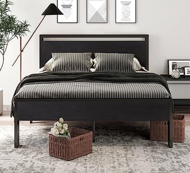SHA CERLIN 14 Inch Queen Size Metal Platform Bed Frame with Wooden Headboard and Footboard, Mattress Foundation, No Box Spring Needed, Large Under Bed Storage, Non-Slip Without Noise, Black Oak - Image 5