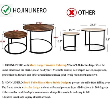 HOJINLINERO Industrial Round Coffee Table Set of 2 End Table for Living Room,Stacking Side Tables, Sturdy and Easy Assembly,Wood Look Accent Furniture with Metal Frame,Black+Rustic Brown - Image 2