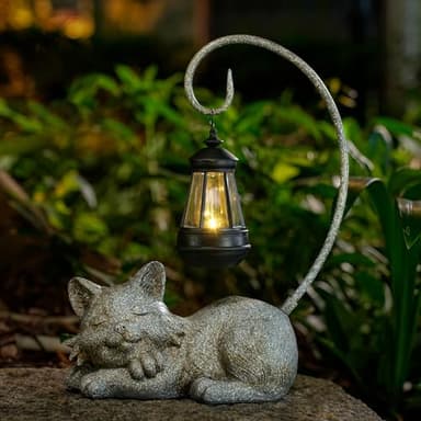 WSgift Outdoor Cat Figurine Garden Statue with Solar-Powered LED Light 13.77 Inches Tall Gift Garden Statue Decor for Cat Lovers Marbled - Image 8
