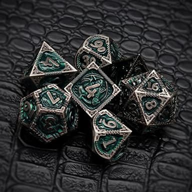 Haxtec DND Dice Set Metal D&D Dice Set with Leather Dice Bag Antique Iron Green Metal Polyhedral Dice Compatible with Dungeons and Dragons TTRPG Gifts - Image 4