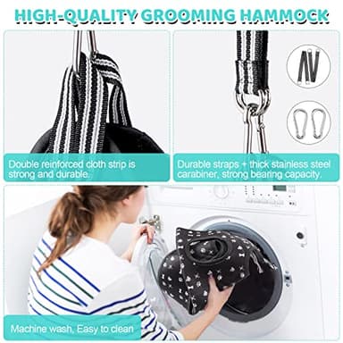 Pet Grooming Hammock Harness with Nail Clippers/Trimmer, Nail File, Comb, Cute Printed Breathable Cats & Dogs Hammock Sling for Grooming (XL, Black) - Image 4