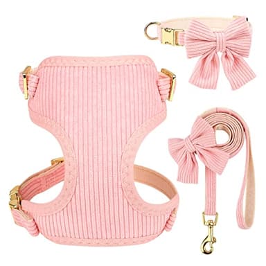 Didog Cute Small Dog Collar Harness & Leash Set, Adjustable Dog Collars and Leashes with Bowtie, Breathable Soft Mesh Padded Dog Vest for Puppies Small Dogs Walking,Pink, S - Image 1
