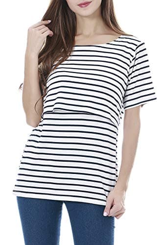 Smallshow 3 Pcs Maternity Nursing T-Shirt Nursing Tops White Stripe-Black-Grey X-Large - Image 2