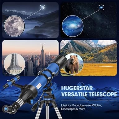 HUGERSTAR Telescope, Telescope for Adults High Powered, 90mm Aperture 800mm Professional Refractor Telescopes for Adults Astronomy Beginners with AZ Mount Stainless Tripod, Carry Bag and Moon Filter - Image 7