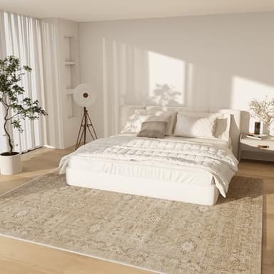 Washable Living Room Area Rugs: 8'x10' Large Rug Stain Resistant Distressed Vintage Boho Rug Non Slip Low Pile Faux Wool Soft Rug for Bedroom Bedside Kitchen Farmhouse Nursery Playroom Dining Room - Image 3