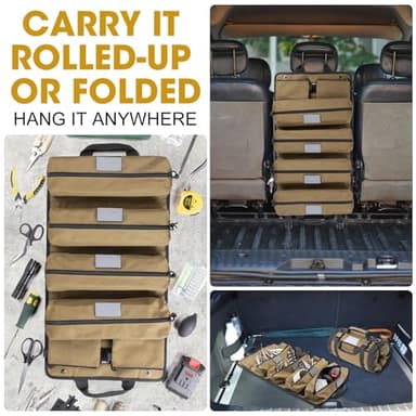 Tool Roll Bag Organizers- Heavy Duty Roll Up Tool Bag Organizer 6 Tool Pouches with Labeled, Small Tool Bag Removable Pouches, Gifts for Electrician,Carpenter, Plumber, Mechanic, Hobbyist - Image 4