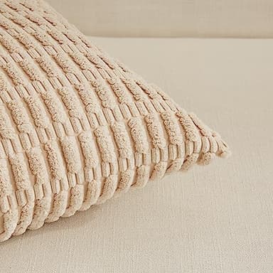 Fancy Homi 4 Pack 20x20 Inch Striped Corduroy Throw Pillow Covers, Rustic Boho Home Decor - 50x50 cm - Image 4