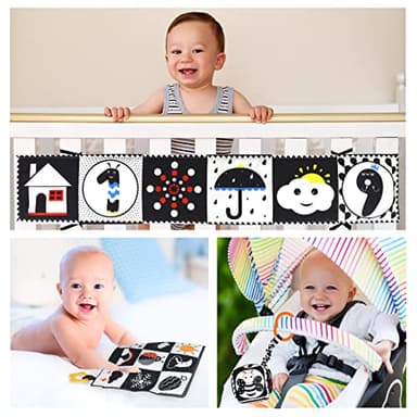 KUANGO 3 PCS Black and White High Contrast Baby Toys Newborn Toys 0-6 Months, Visual Stimulation Sensory Soft Book, Infant Tummy Time Toys 0-3-6 Months Baby Gifts - Image 6