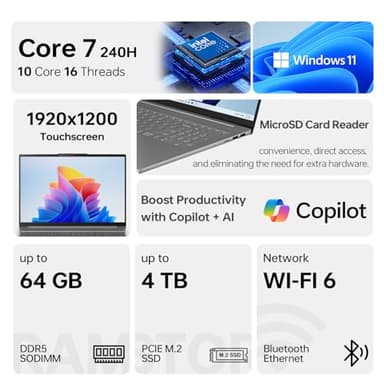 Lenovo 2025 IdeaPad Slim Business AI-Powered Laptop, 16" WUXGA Touchscreen, Intel Core 7 240H, 64GB DDR5 RAM, 2TB SSD, Copilot, Webcam, Backlit, Wi-Fi 6, W11P, Bundle with ADATA 512GB External SSD - Image 2