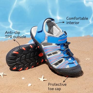 DREAM PAIRS Boys Girls Summer Outdoor Athletic Sport Sandals Hiking Beach Casual Closed Toe Adjustable Multicolor for Toddler/Little/Big Kids,Size 1 Little Kid,Blue/Grey/Red,171111-K - Image 4