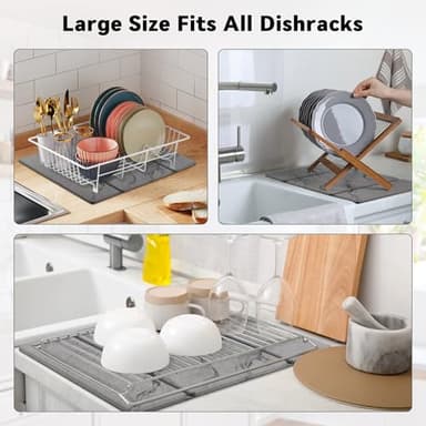 Large Stone Drying Mat for Kitchen Counter, Quick Dry Stone Mat Kitchen, Superb Absorbent Foldable Diatomaceous Earth Dish Drying Mat for Dishes Bottles Cups (Gray, Large) - Image 5