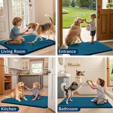 Smiry Dog Door Mat for Muddy Paws 36x24, Absorbs Moisture and Dirt Doormat, Non-Slip Washable Quick Dry Chenille Front Door Mat Indoor Entrance, Entryway Carpet for Inside Floor, Atlantic Blue - Image 7