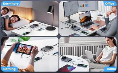 Kioson 12-in-1 Charging Station USB-C Power Strip with 5ft Cord and Plug, 200W GaN IV Charger Block, 4 AC Outlets, 4 USB A&C for MacBook,iPhone 16/15/14, Desktop Charger for Office, Home - Image 9