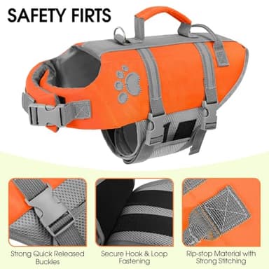 Queenmore Dog Life Jacket Medium, Dog Life Vest for Swimming, Dog Life Vest for Medium Dogs, Floating Dogdie Vests for Boating Kayaking, Pet Swim Preserver with Safety Handle Hook, Puppy Swim Vest - Image 2