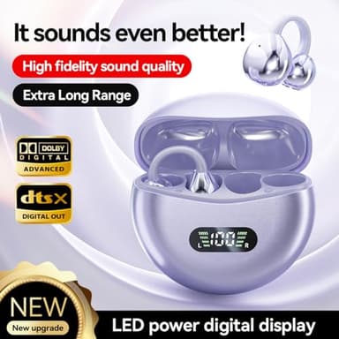Piluyaa Clip-on Earbuds,Open Ear Earbuds Wireless Bluetooth 5.4, Lightweight Open Ear Headphones with C-Shaped Bridge,Slim Hook,60H Battery,Waterproof,for Glasses Wearers and Workouts (Purple) - Image 6