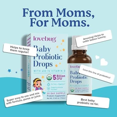 LOVEBUG Baby Probiotic Drops 0-12 Months - Organic Probiotics for Babies & Newborns, Supports Baby Gas, Colic, Diarrhea and Infant Constipation Relief, Sugar-Free, Tasteless Liquid, 10ml - Image 6