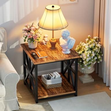 GreenForest End Table with 2-Tier Storage Shelf, 24 inch Large Side Table for Living Room, Modern Nightstand for Bedroom Bedside Office Farmhouse, Walnut - Image 8