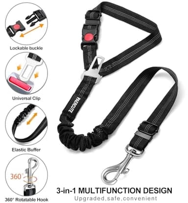 3 Piece Set Dog Seat Belt Retractable Dog Car Seatbelts Adjustable Pet Seat Belt for Vehicle Headrest Restraint Adjustable Heavy Duty & Elastic & Durable Car Harness for Dogs - Image 4