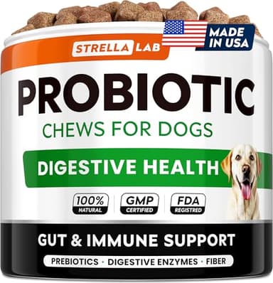 STRELLALAB Dog Probiotics for Digestive Health & Enzymes - Diarrhea, Gas, Upset Stomach Relief & Season Allergy - Pet Probiotics for Dogs- Chews for Digestion - Gut Health for Dogs (60Ct) - Image 1