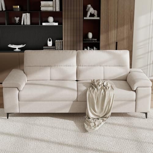 Upvilla 88.97" Modern Couches for Living Room, Deep Seat Sofa with 8”Cushion, Comfy 2-Seater Chenille Loveseat Sofa with Convertible Armrest, Removable Sofa Cover, High Leg (Beige) - Image 1
