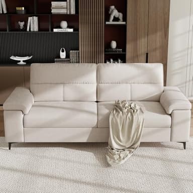 Upvilla 88.97" Modern Couches for Living Room, Deep Seat Sofa with 8”Cushion, Comfy 2-Seater Chenille Loveseat Sofa with Convertible Armrest, Removable Sofa Cover, High Leg (Beige) - Image 1
