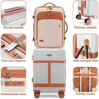 Lumesner 5 Piece Luggage Sets with Travel Backpack, 20" Carry On Hardside Spinner Suitcases, TSA Lock, Durable PC (Beige, 5 piece set (20inch)) - Image 3