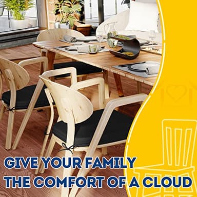 AAAAAcessories D-Shaped Chair Cushions, 2" Thick Dining Chair Pads with Ties and Removable, Machine-Washable Cover, 17" x 16", Set of 4, Black - Image 6