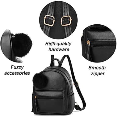 IHAYNER Mini Backpack Purse for Girls Teens Women Purses PU Leather Pom Backpack Shoulder Bag with Charm Tassel - Image 4