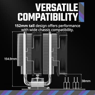 Cooler Master Hyper 620S Dual Tower CPU Air Cooler, ARGB Sync, 120mm PWM Fan, 6 Copper Direct Contact Heat Pipes, 154.9mm Tall Silver - Image 10