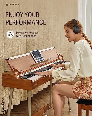 Donner DDP-80 PLUS Digital Piano 88 Key Weighted Keyboard, Home Electric Piano, Supports USB-MIDI & Headphones Connection, Semi-open Cover Designed, with Metal Three Pedal, Power Adapter - Image 4