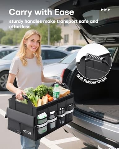 HOTOR Car Trunk Organizer - Foldable Trunk Organizer for SUV, Car Storage with Reflective Strips & Securing Cover, Large Capacity Car Accessories for Truck, Van & Sedan, Black, 22.1" x 12.6" x 11.0" - Image 6