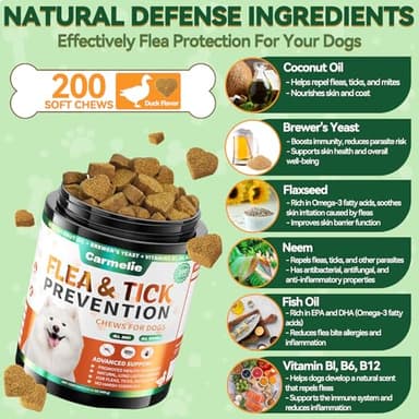 Carmelie Flea and Tick Prevention for Dogs - 200 Soft Chewables Natural Dog Flea and Tick Support - Oral Flea Supplement for All Breeds & Size Dogs, Puppy Flea Protection - Duck Flavor - Image 3
