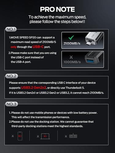 MOVE SPEED 1TB External SSD, 2100MB/s TLC Reliable Transfer Portable SSD with USB 3.2 Gen2x2 + Type C, Cool USB Drive for Phone/Windows/Mac (SP20) - Image 2