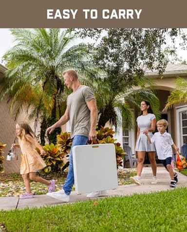 FanttikOutdoor 4ft Portable Folding Table, One-Handed Height Adjustment, 4 Heights, Gravity Lock, Carry Handle, Indoor Outdoor Heavy Duty Fold-in-Half Utility Table, Party, 1 Pack, White Zeta X4 Pro - Image 2