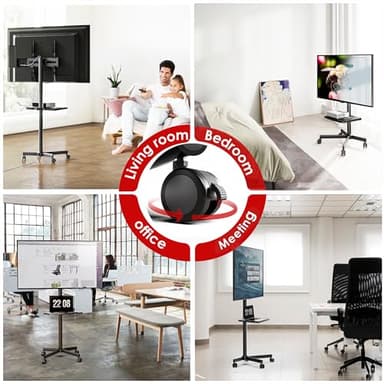 AOKCOS Rolling TV Stand - Mobile TV Stand on Wheels for 32-65 inch Flat/Curved TVs with Tilting, Height Adjustment Portable Rolling TV Cart Hold up to 88 Lbs for Livingroom, Bedroom, Office, Outdoor - Image 6