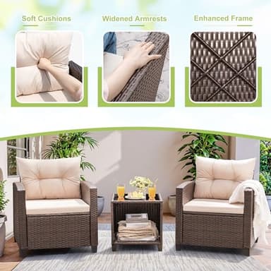 Devoko 3 Pieces Patio Furniture Set, PE Rattan Wicker Patio Set with Two Outdoor Chairs and Table, Upgraded Patio Chairs and Table for Porch, Garden Poolside Balcony - Image 4