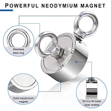 DIYMAG Strong Double Side Neodymium Fishing Magnets,750 lbs(340KG) Pulling Force Rare Earth Magnet with 20m (65 Foot) Durable Rope and Protective Gloves,for Retrieving in River and Magnetic Fish - Image 4
