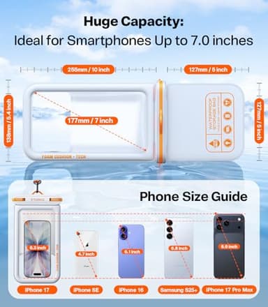 TORRAS IP68 Waterproof Phone Pouch Double Space, Floating Waterproof Phone Case with Lanyard for iPhone 17 Pro Max 16 15 14 S25 S24, Phone Dry Bag Vacation Cruise Ship Travel Essentials 7.0'', White - Image 7